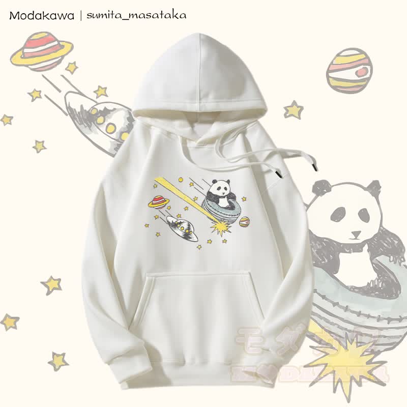 MODAKAWA X sumita_masataka Cosmic Panda Journey Grafik-Hoodie mit Fleecefutter - Weiß - 5XL - image 4