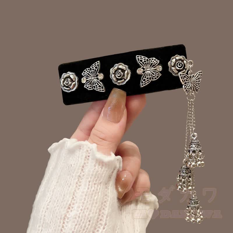 Elegante Haarspange mit Strass-Glockenquaste und Kette - Haarspange mit Blumenornament und Quaste - image 9