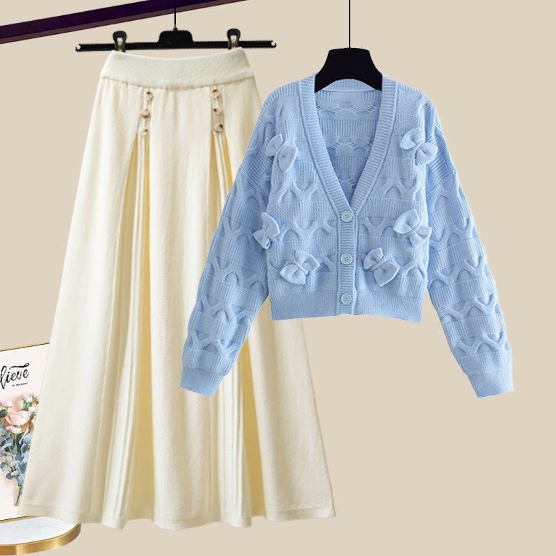 Strickjacke mit Schleife, passender Pullover und Rock - Set C - XL - image 3