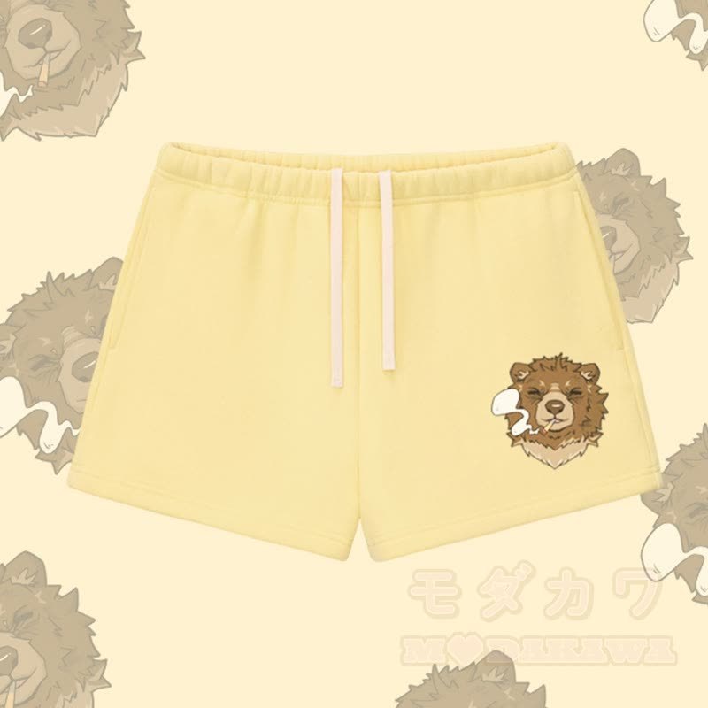 MODAKAWA Shorts mit Raucherbär-Motiv, dick mit Fleece gefüttert - Gelb - L - image 5