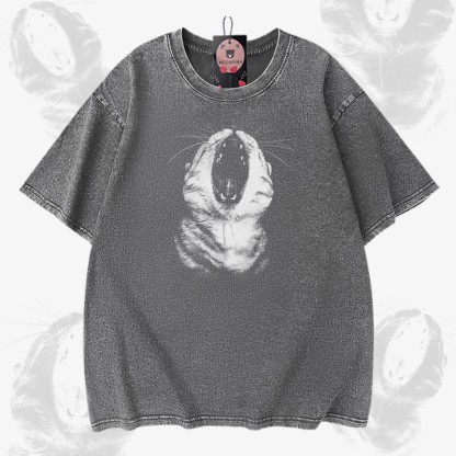 Modakawa Vintage T-Shirt mit Katzenmaul-Motiv, gewaschen aus 100 % Baumwolle - Grey - 5XL - image 3