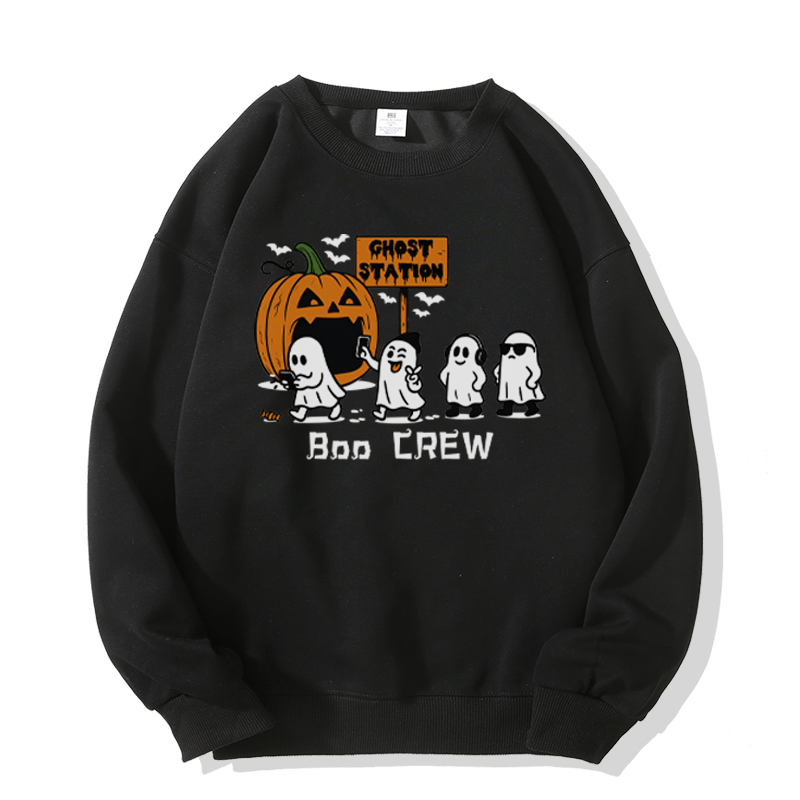 BOO CREW Sweatshirt mit Kürbis- und Geistergrafik und Rundhalsausschnitt - Black - 5XL - image 4