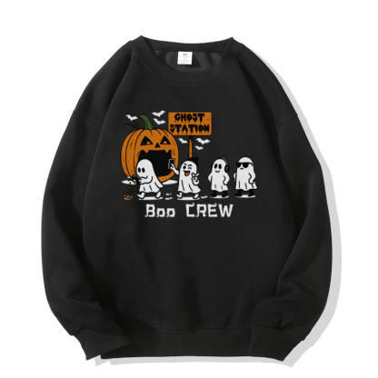 BOO CREW Sweatshirt mit Kürbis- und Geistergrafik und Rundhalsausschnitt - Black - 5XL - image 4
