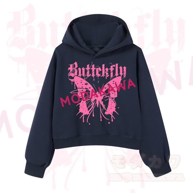 MODAKAWA Baumwoll-Hoodie mit Schmetterlingsmotiv (kurzer Schnitt) - Marineblau - 3XL - image 10