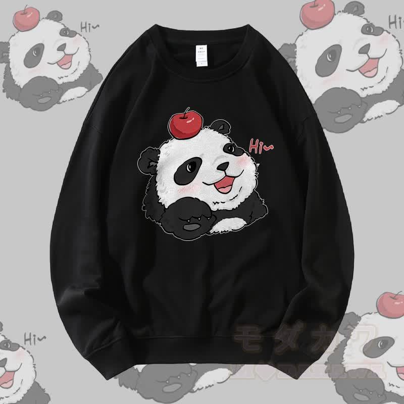 MODAKAWA Panda mit Apfel-Grafik Rundhals-Sweatshirt - Schwarz - 5XL - image 4
