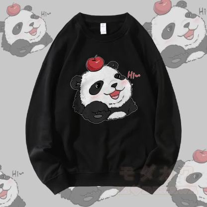 MODAKAWA Panda mit Apfel-Grafik Rundhals-Sweatshirt - Schwarz - 5XL - image 4