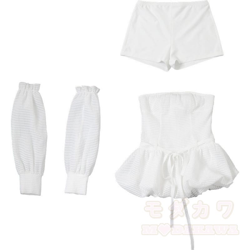 Süßes trägerloses, gerafftes Minikleid mit hohem Bund und ausgestelltem Rock - image 8