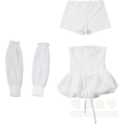 Süßes trägerloses, gerafftes Minikleid mit hohem Bund und ausgestelltem Rock - image 8