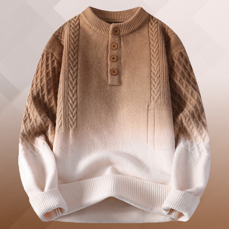 Zweiteiler: Farbverlauf-Zopfstrickpullover und Jeans - Khaki Sweater - 3XL - image 12