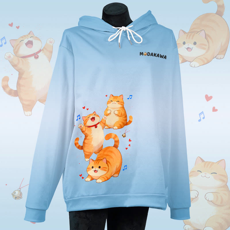MODAKAWA Pullover-Hoodie mit Farbverlauf und Allover-Print eines molligen Katzenmotivs - Blue - 6XL - image 3