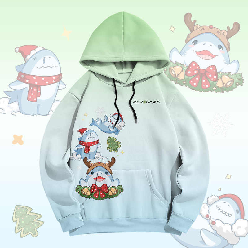 MODAKAWA Pullover-Hoodie mit Farbverlauf und Weihnachtshai-Grafik-Allover-Print - Green - 8XL - image 2