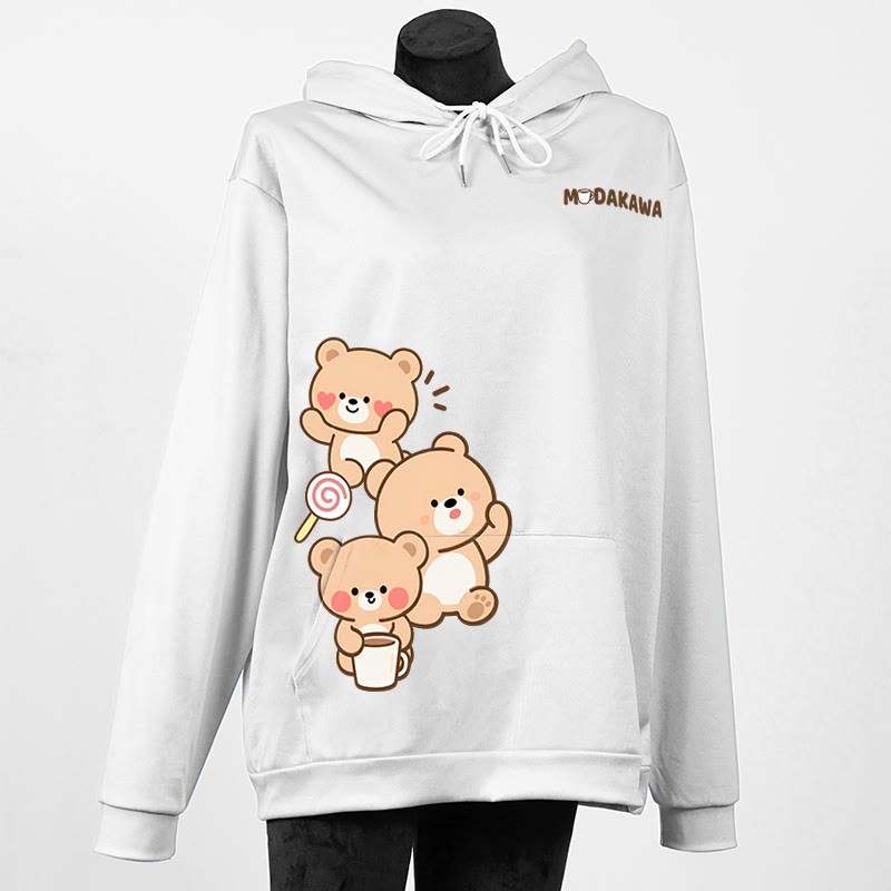 Modakawa Hoodie mit Bärenmotiv und Buchstabenprint - White - 5XL - image 3