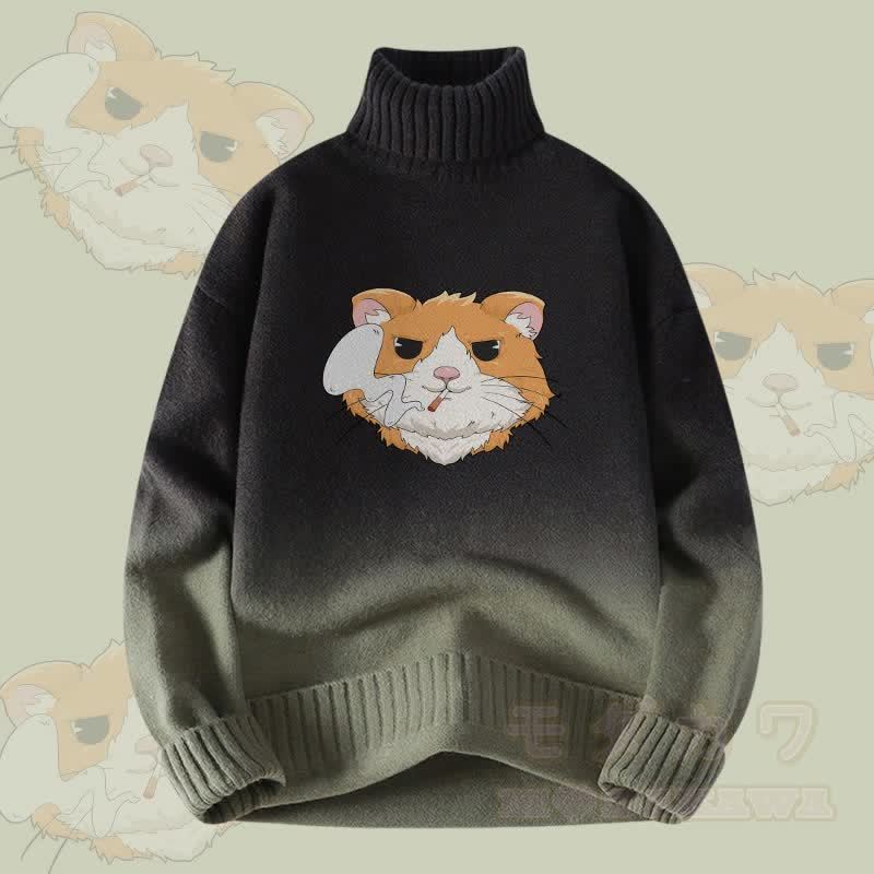 MODAKAWA Smoking Hamster Farbverlauf Strick-Rollkragenpullover - Grün - 4XL - image 3