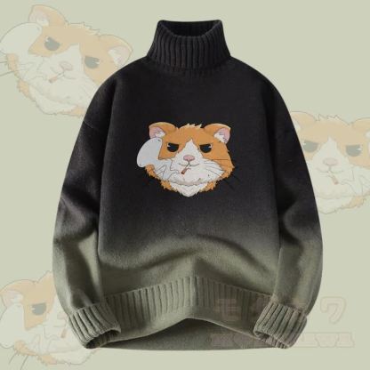 MODAKAWA Smoking Hamster Farbverlauf Strick-Rollkragenpullover - Grün - 4XL - image 3