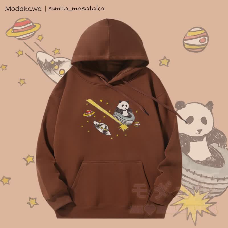 MODAKAWA X sumita_masataka Cosmic Panda Journey Grafik-Hoodie mit Fleecefutter - Braun - 5XL - image 3