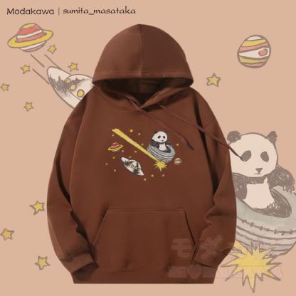 MODAKAWA X sumita_masataka Cosmic Panda Journey Grafik-Hoodie mit Fleecefutter - Braun - 5XL - image 3