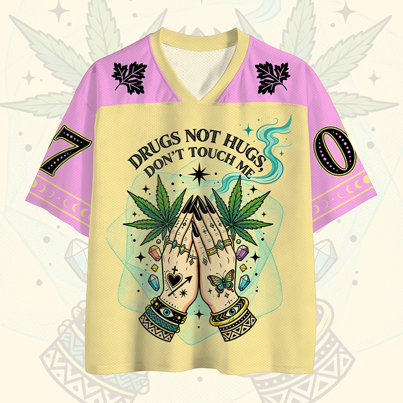 Drogen statt Umarmungen – Fass mich nicht an! Nummer Grafik Vintage Mesh Jersey T-Shirt - image 2