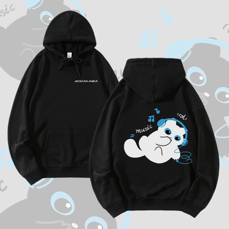 MODAKAWA Hoodie mit schwarzer Katze, die Musik hört (Baumwollmischung) - Black - 5XL - image 4