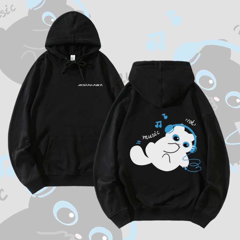 MODAKAWA Hoodie mit schwarzer Katze, die Musik hört (Baumwollmischung) - Black - 5XL - image 4