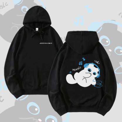 MODAKAWA Hoodie mit schwarzer Katze, die Musik hört (Baumwollmischung) - Black - 5XL - image 4