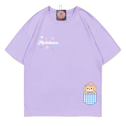 Modakawa T-Shirt mit Pocket Puppy Stars Grafik aus 100 % Baumwolle - Light Purple - 5XL - image 7