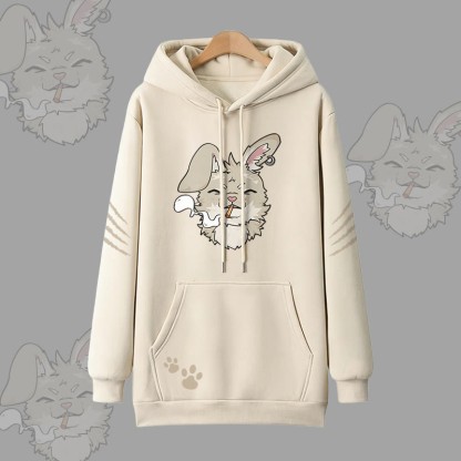 Nabi Smoking Bunny Graphic Modakawa Oversized Pullover Hoodie - Apricot - 3XL - image 2
