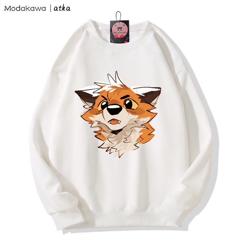 MODAKAWA X atka Surprised Fox Graphic Rundhals-Sweatshirt - White - 5XL - image 4