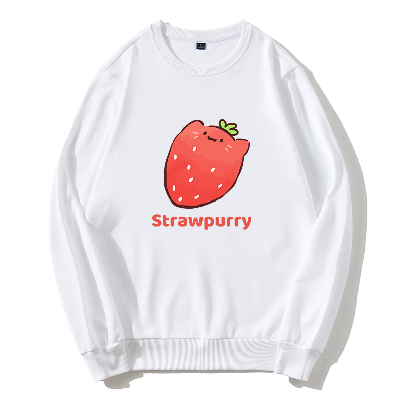 STRAWPURRY Sweatshirt mit Rundkragen und Erdbeer-Schnurr-Grafik - Weiß - 5XL - image 5
