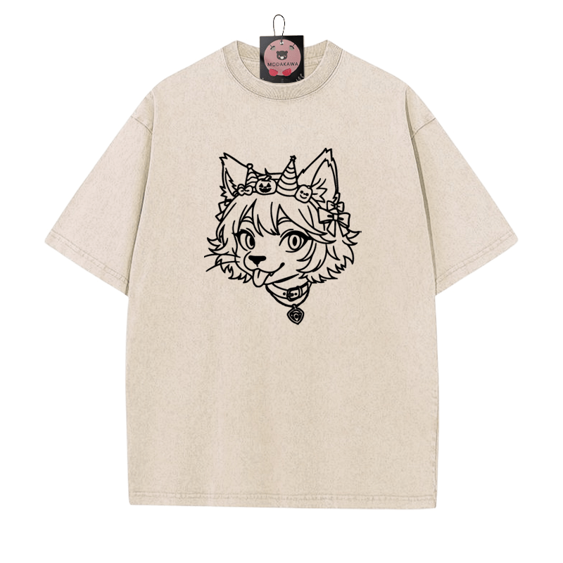 Unisex-T-Shirt mit Fox-Grafik und Vintage-Waschung - Aprikose - 5XL - image 3