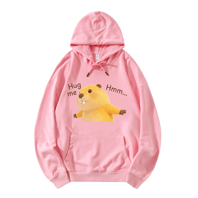 HUG ME Capybara Grafik Modakawa Loose Baumwoll-Mischgewebe-Hoodie - Pink - 5XL - image 4