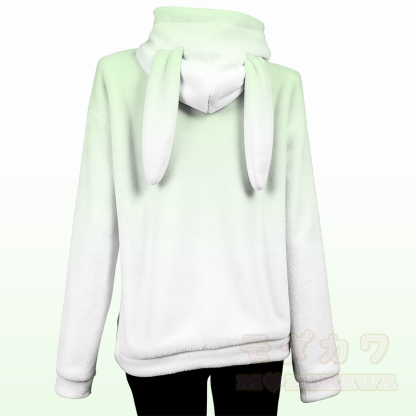 MODAKAWA LOVE YOU Schwarzer Katzen-Plüschhoodie mit Farbverlauf und Hasenohren - image 6