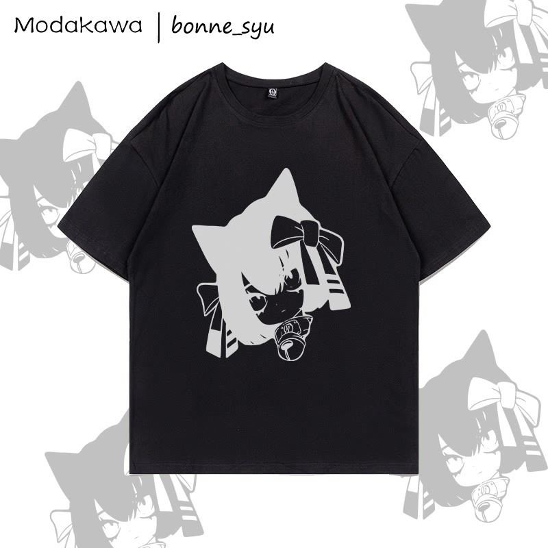 MODAKAWA X bonne_syu KURONEKO Katzenmädchen Grafik-T-Shirt - Black - 5XL - image 3