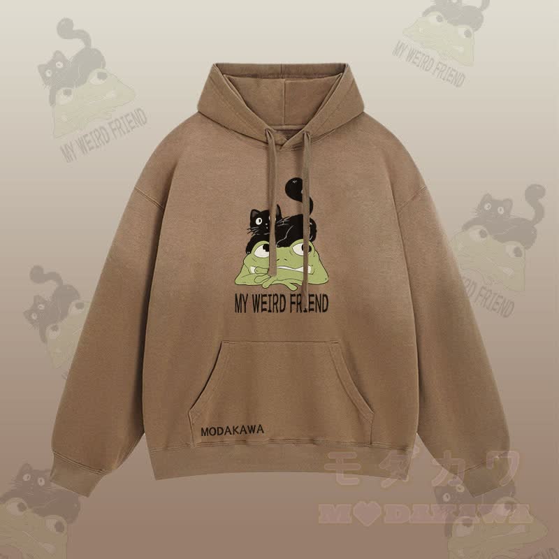 MY WEIRD FRIEND Streetwear-Hoodie mit schwarzer Katze und Frosch-Grafik und Farbverlauf - Braun - 2XL - image 4