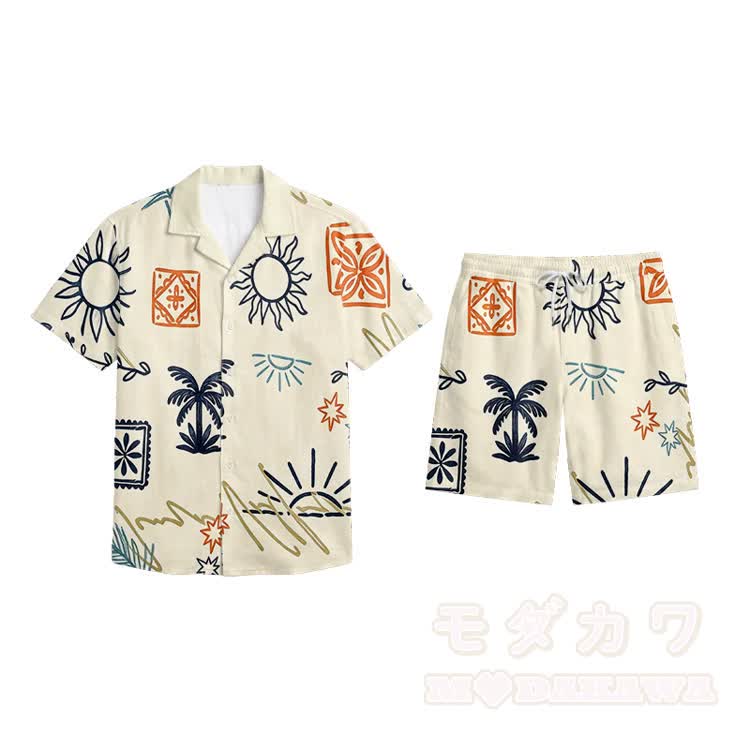 Bedrucktes Modakawa Hemd & Shorts Urlaubsset - Hellgelb C - 5XL - image 19