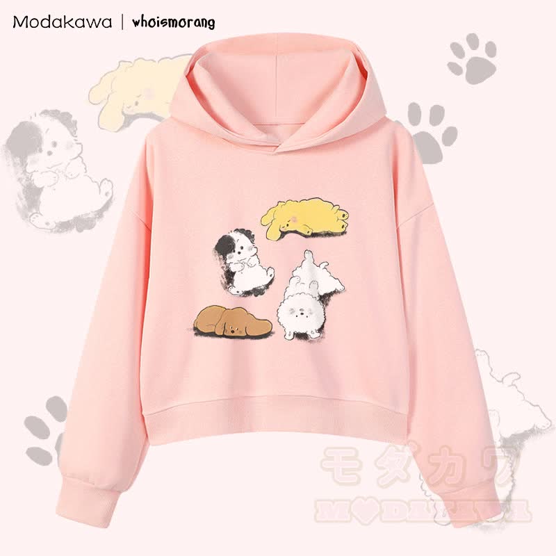 MODAKAWA X whoismorang Niedlicher Welpen-Grafik-Hoodie aus Baumwolle, kurz geschnitten - Rosa - 3XL - image 3