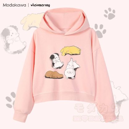 MODAKAWA X whoismorang Niedlicher Welpen-Grafik-Hoodie aus Baumwolle, kurz geschnitten - Rosa - 3XL - image 3