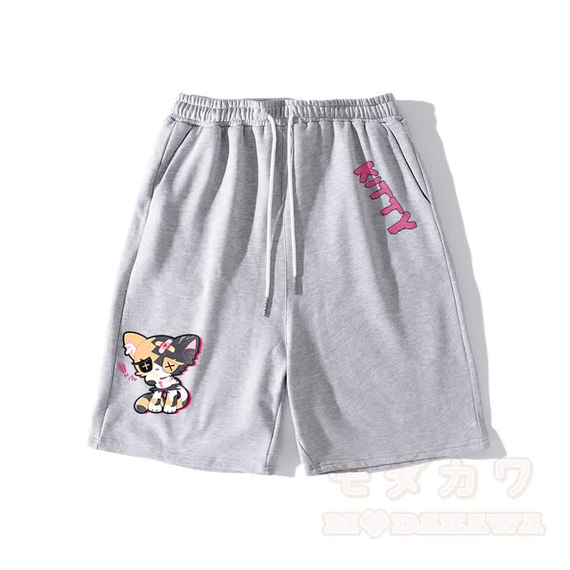 Sad Kitty Grafik Dunkle Ästhetische Shorts - Grau - 5XL - image 5