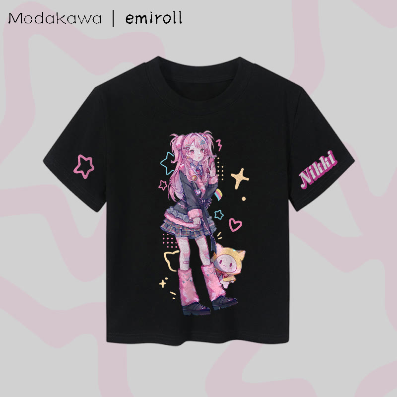 MODAKAWA X emiroll Nikki Graphic Damen Cropped T-Shirt, 92 % gekämmte Baumwolle - Black - XL - image 5