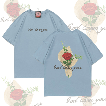 MODAKAWA GOTT LIEBT DICH Rosenstrauß Grafik-T-Shirt - Blue Grey - 5XL - image 4