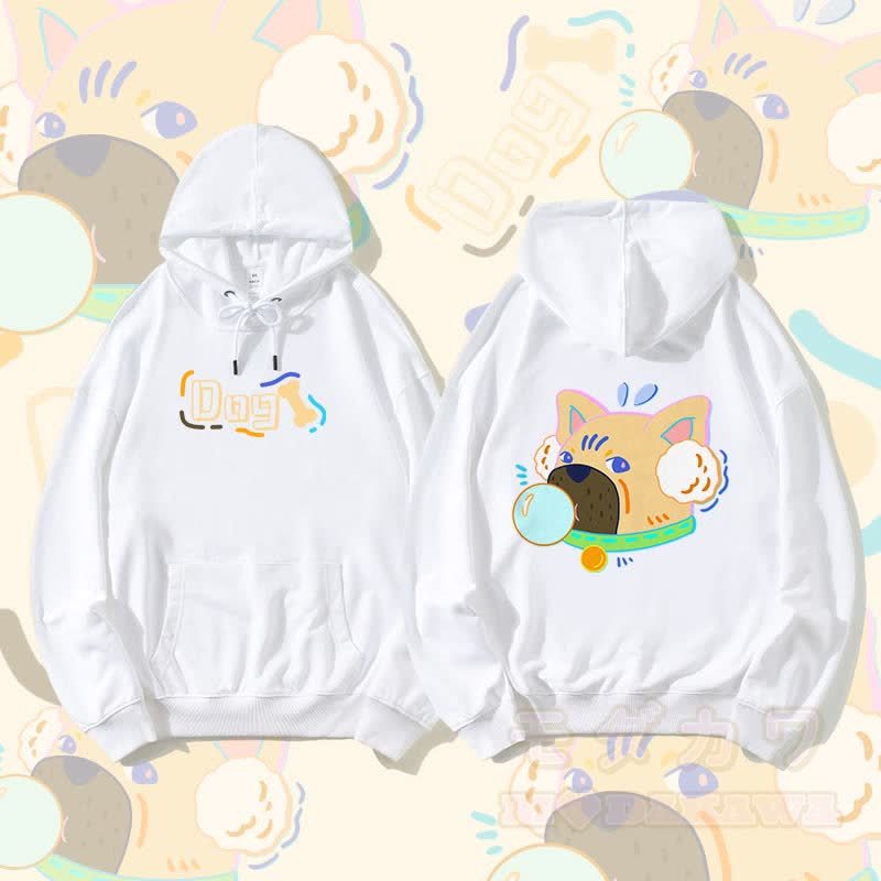 MODAKAWA Bubble Dog Grafik Streetwear Pullover Hoodie - Weiß - 5XL - image 3
