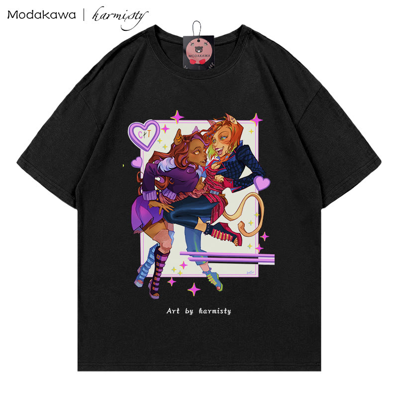 MODAKAWA X karmisty Kitty Girl Print T-Shirt - Black - 5XL - image 3