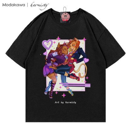 MODAKAWA X karmisty Kitty Girl Print T-Shirt - Black - 5XL - image 3