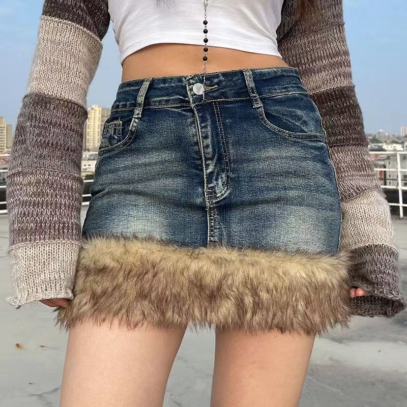 Vintage Jeans-Minirock mit Fransen - image 4