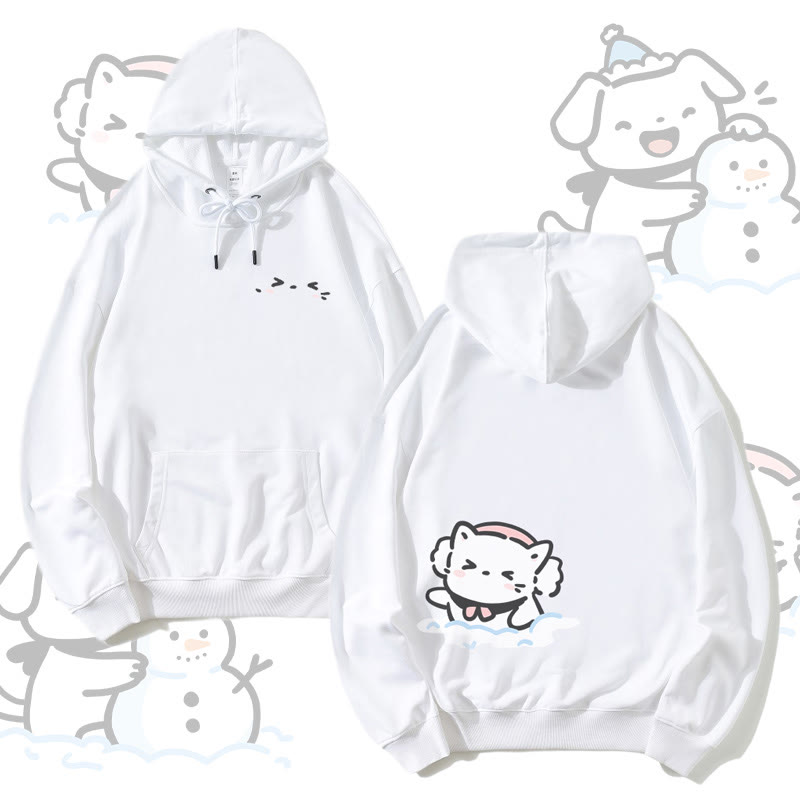MODAKAWA Katzen- und Hunde-Bauen-Schneemann-Grafik-Partner-Hoodie - White - 5XL - image 5