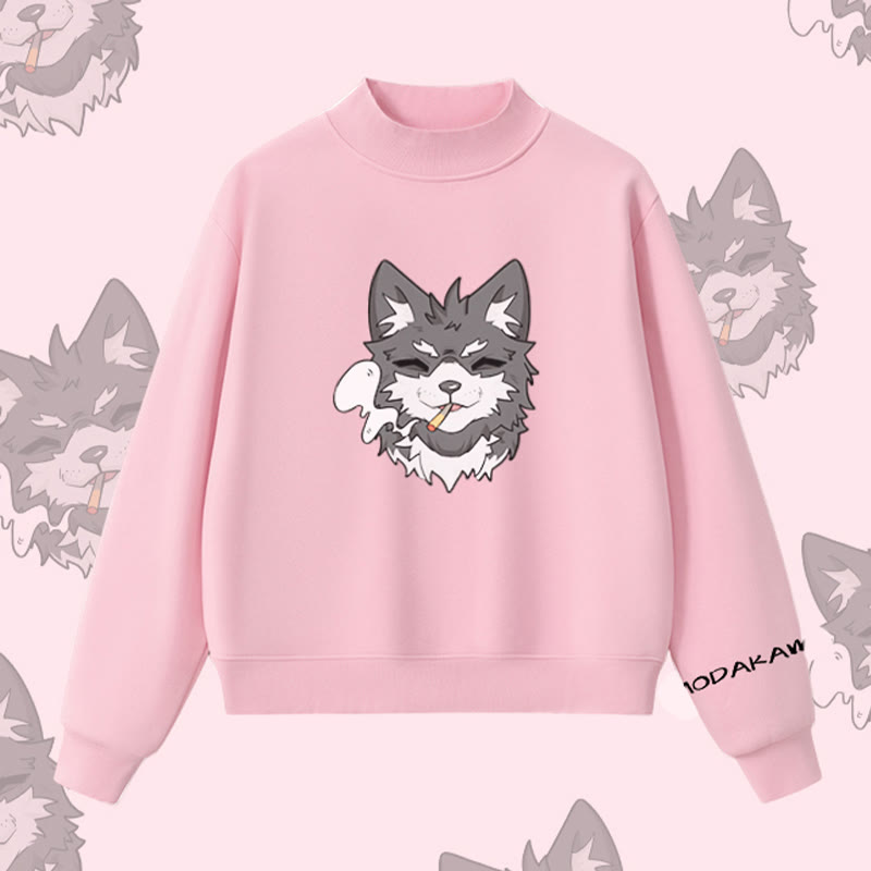 MODAKAWA Sweatshirt mit rauchendem Welpenmotiv und Fleece-Futter - Pink - L - image 2