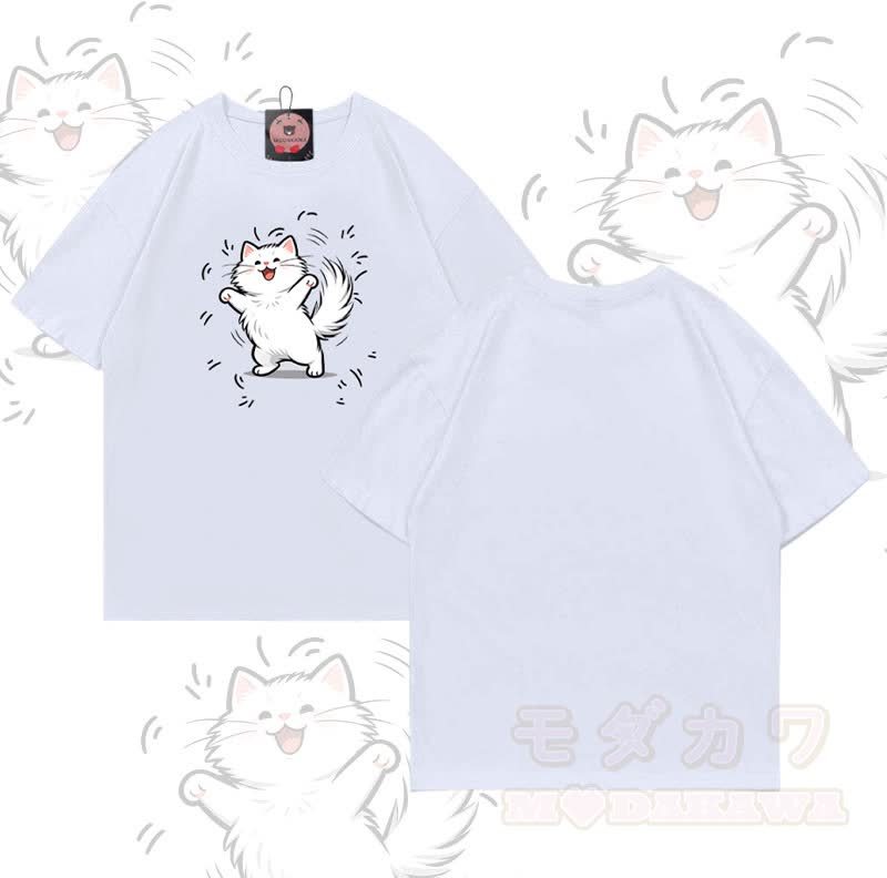 Modakawa T-Shirt mit fröhlichem Katzenmotiv aus 100 % Baumwolle - Weiß - 5XL - image 4