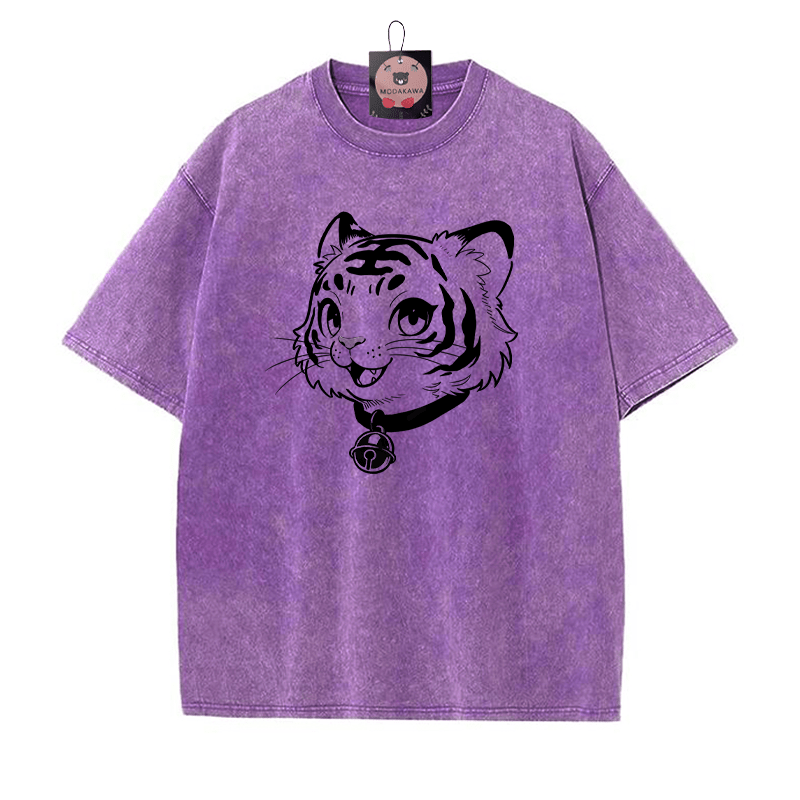 T-Shirt mit Tiger-Print und Vintage-Waschung - Lila - 5XL - image 6