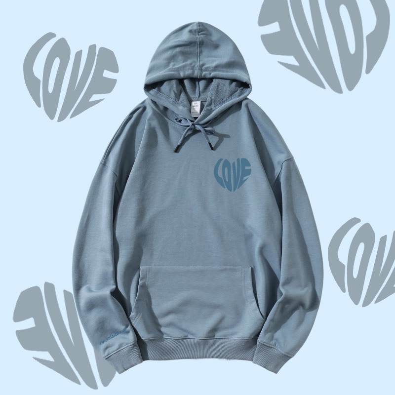 MODAKAWA LOVE Herz-Grafik Streetwear Pullover Hoodie - Dusty Blue - 5XL - image 3