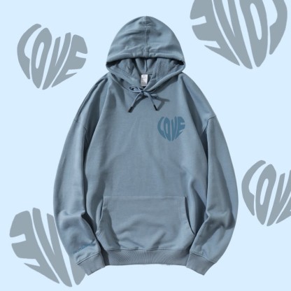 MODAKAWA LOVE Herz-Grafik Streetwear Pullover Hoodie - Dusty Blue - 5XL - image 3
