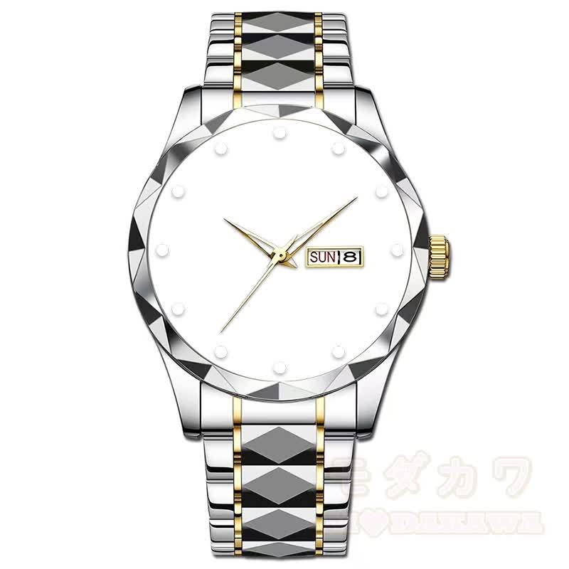 Herrenuhr mit dualem chinesischem und englischem Kalender, Leuchtzeigern, diamantförmigem Spiegel - Silber & Gold - image 10